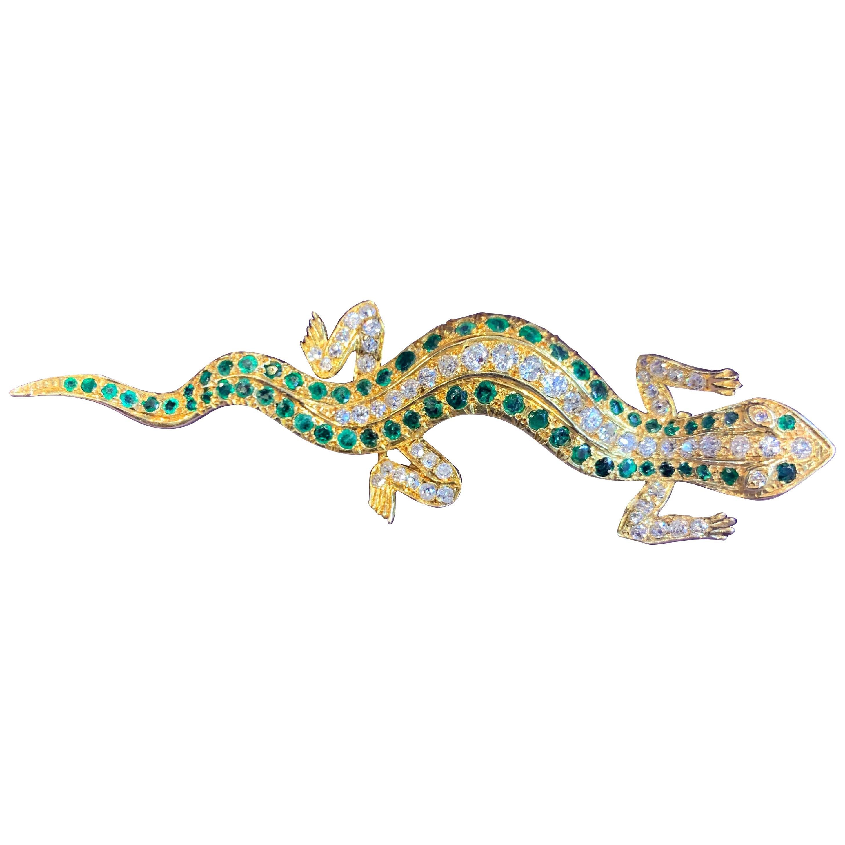 Victorian Emerald and Diamond Salamander Brooch