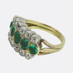 Victorian Emerald and Diamond Three Row Ring