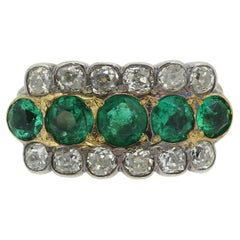 Victorian Emerald and Diamond Three Row Ring