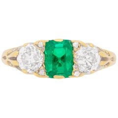 Victorian Emerald and Diamond Three-Stone Ring, circa 1880s