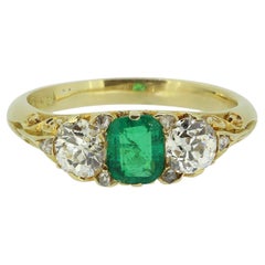 Victorian Emerald and Diamond Three-Stone Ring
