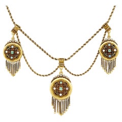 Antique Victorian Emerald and Opal, Yellow Gold, Three Locket Necklace
