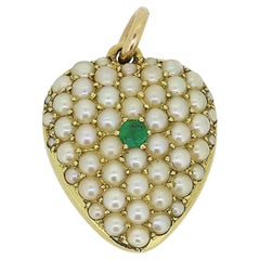 Antique Victorian Emerald and Pearl Heart Locket Pendant