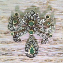 Victorian Emerald and Rose Cut Diamond Brooch, circa 1900