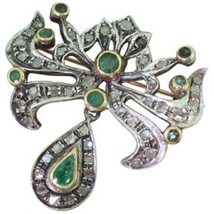 Victorian Emerald and Rose Cut Diamond Brooch, circa 1900