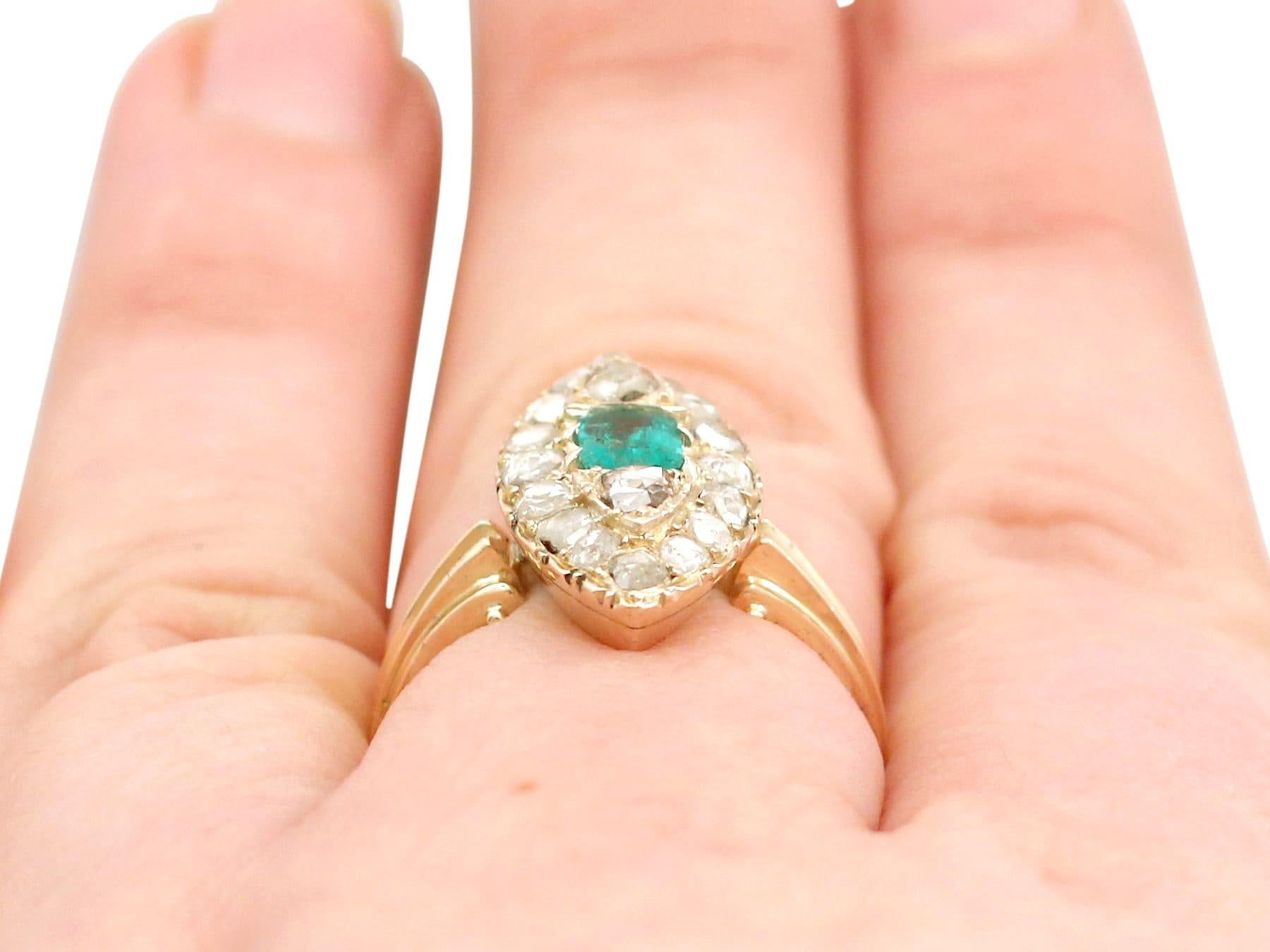 Viktorianischer Marquise-Ring aus Gelbgold mit Smaragd im Smaragdschliff und 1,78 Karat Diamant im Angebot 6