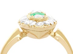Victorian Emerald Cut Emerald and 1.78 Carat Diamond Marquise Ring Yellow Gold