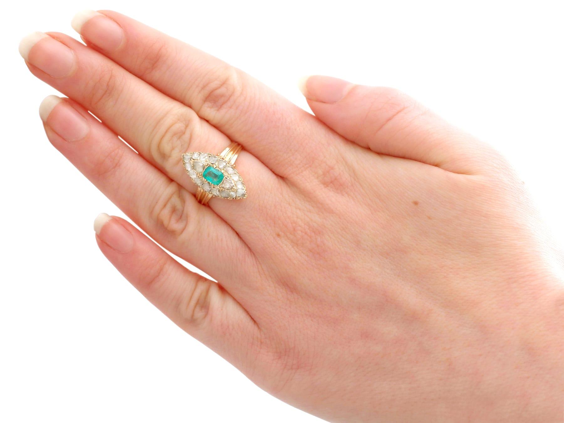 Viktorianischer Marquise-Ring aus Gelbgold mit Smaragd im Smaragdschliff und 1,78 Karat Diamant im Angebot 4
