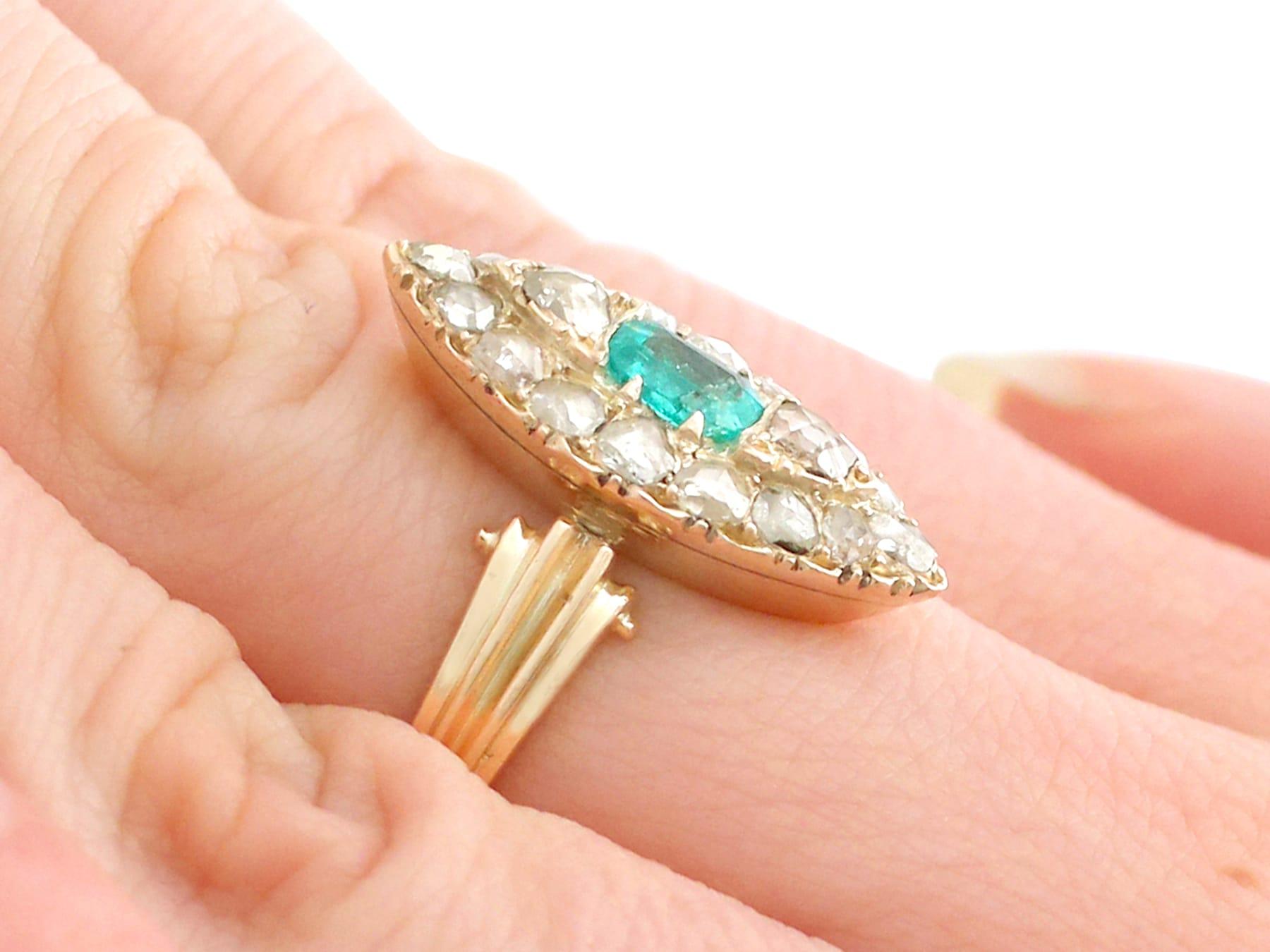 Viktorianischer Marquise-Ring aus Gelbgold mit Smaragd im Smaragdschliff und 1,78 Karat Diamant im Angebot 5