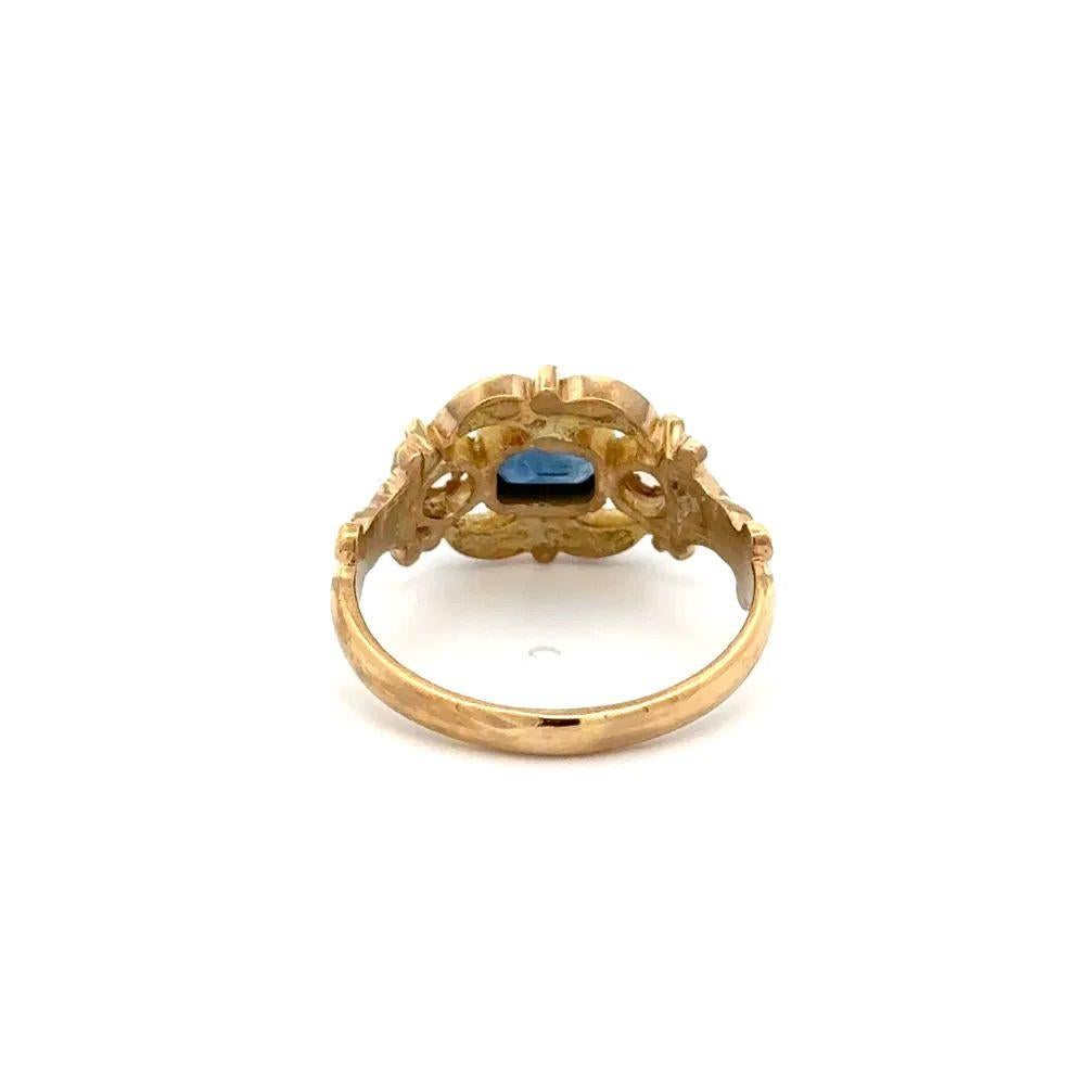 Women's Victorian Emerald Cut Sapphire and Rose Cut Diamond Vintage Gold Ring For Sale