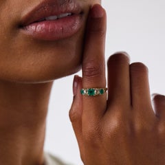 Victorian emerald diamond 14k yellow gold 5 stone ring
