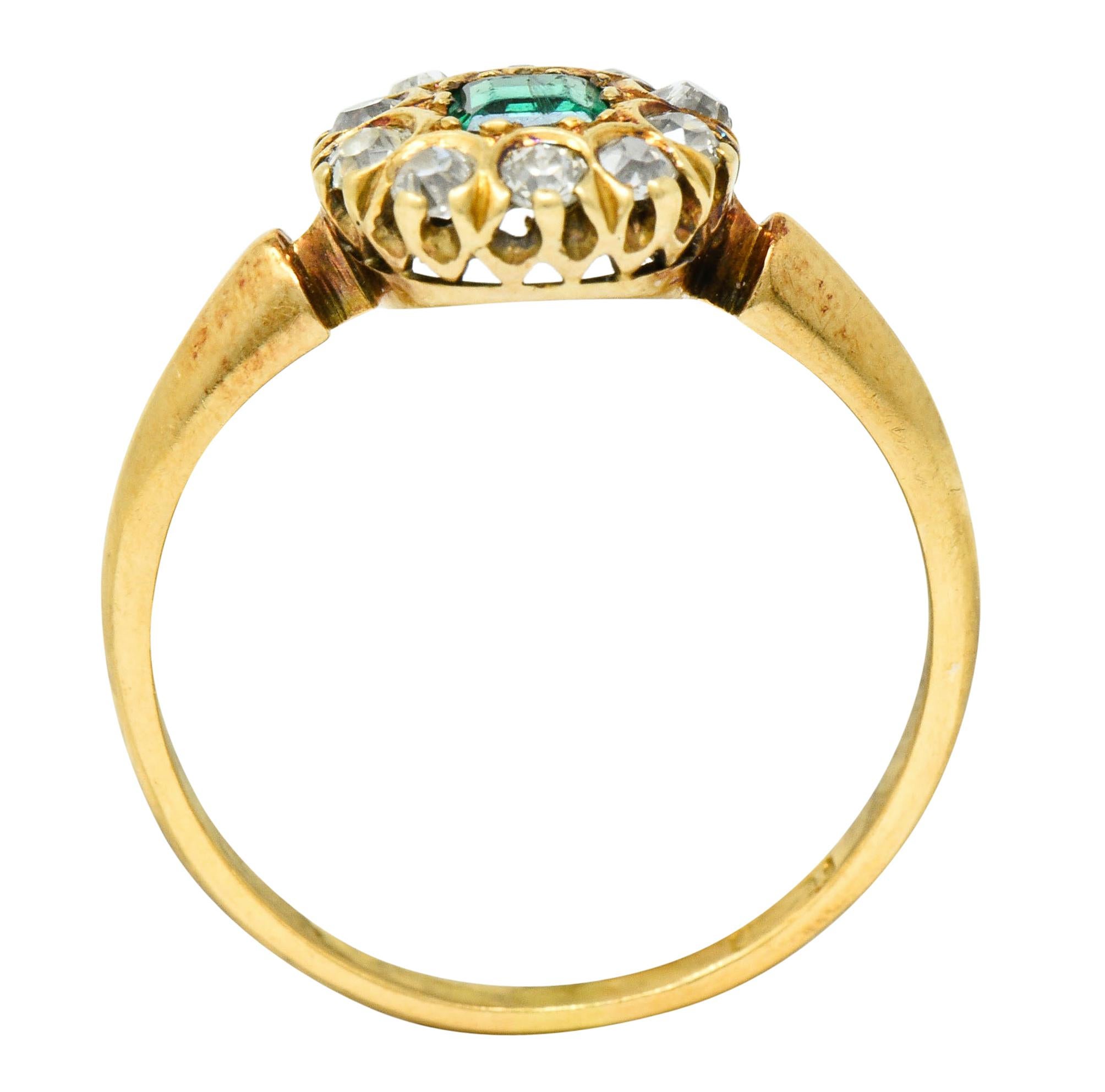 Victorian Emerald Diamond 18 Karat Gold Cluster Ring 2