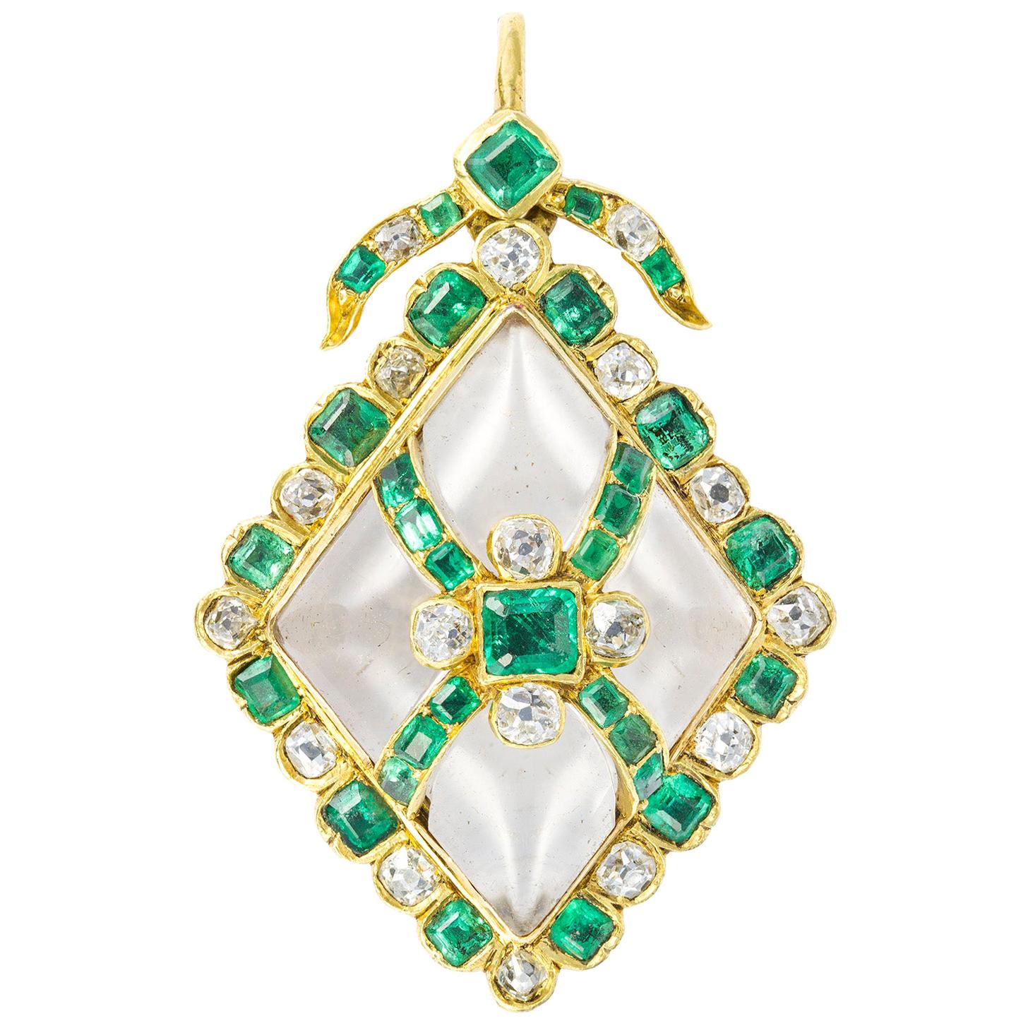 Victorian Emerald, Diamond and Crystal Pendant For Sale