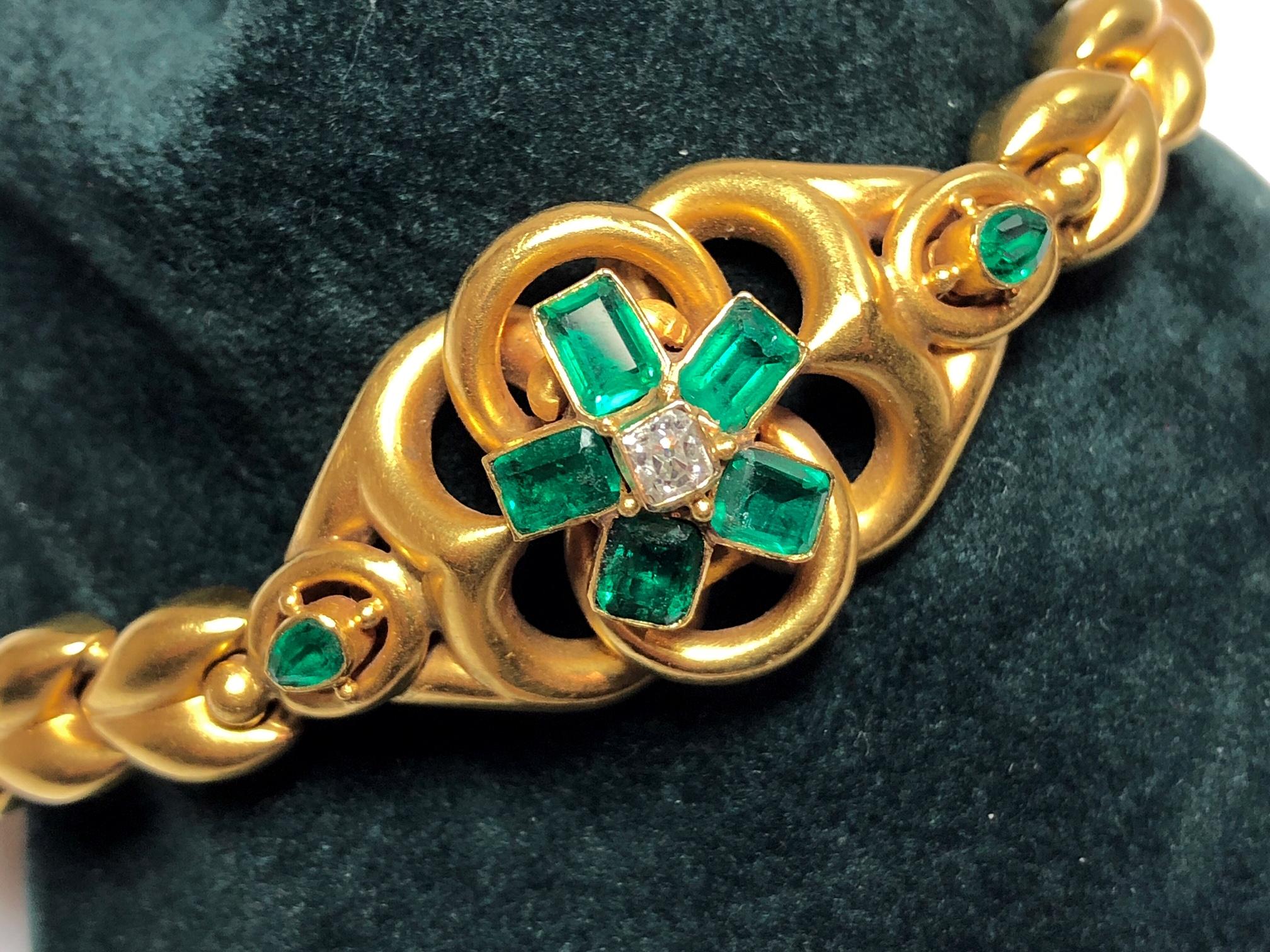 Viktorianisches Armband aus Smaragd, Diamant und Gold, um 1880 Damen im Angebot
