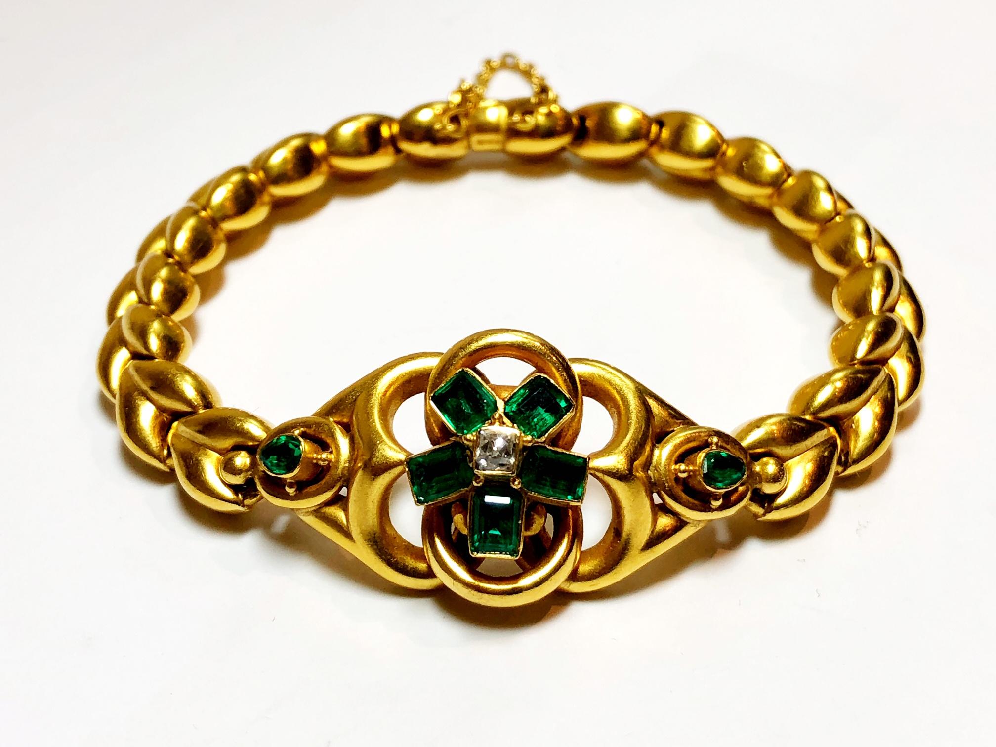 Victorian Emerald, Diamond and Gold Bracelet, circa 1880 For Sale 1