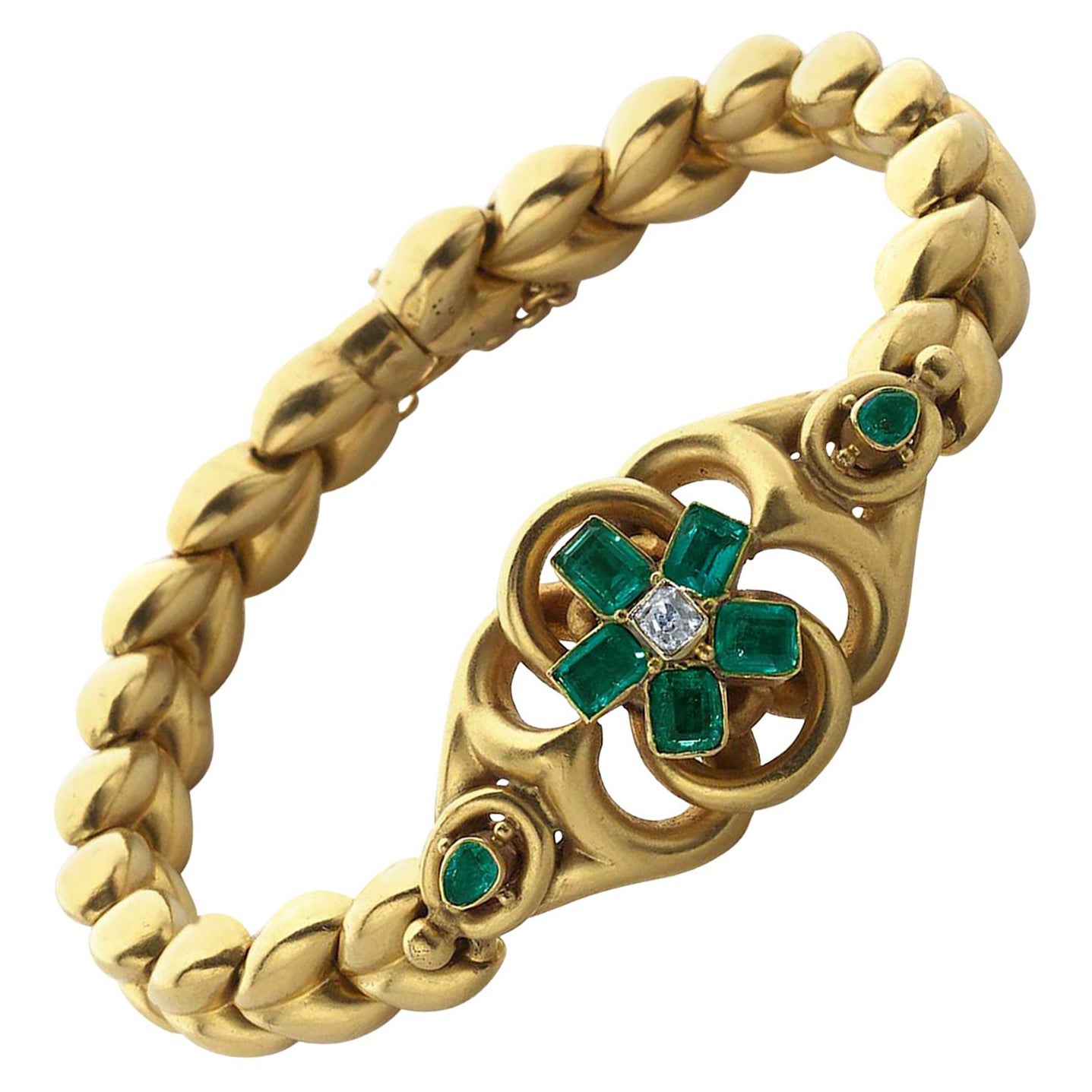 Victorian Emerald, Diamond and Gold Bracelet, circa 1880 For Sale