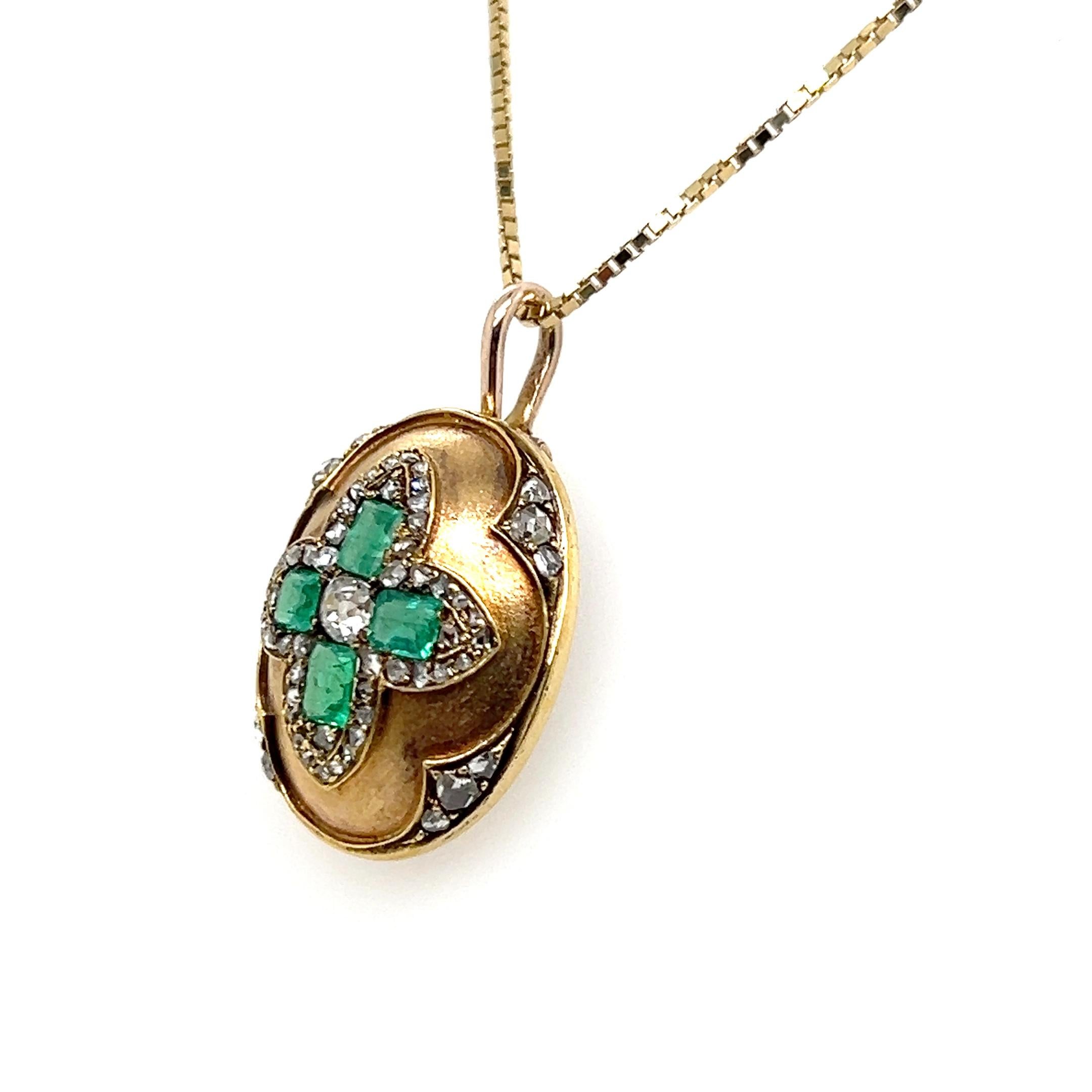 Colgante Victoriano de Oro y Diamantes Esmeralda Corte esmeralda en venta
