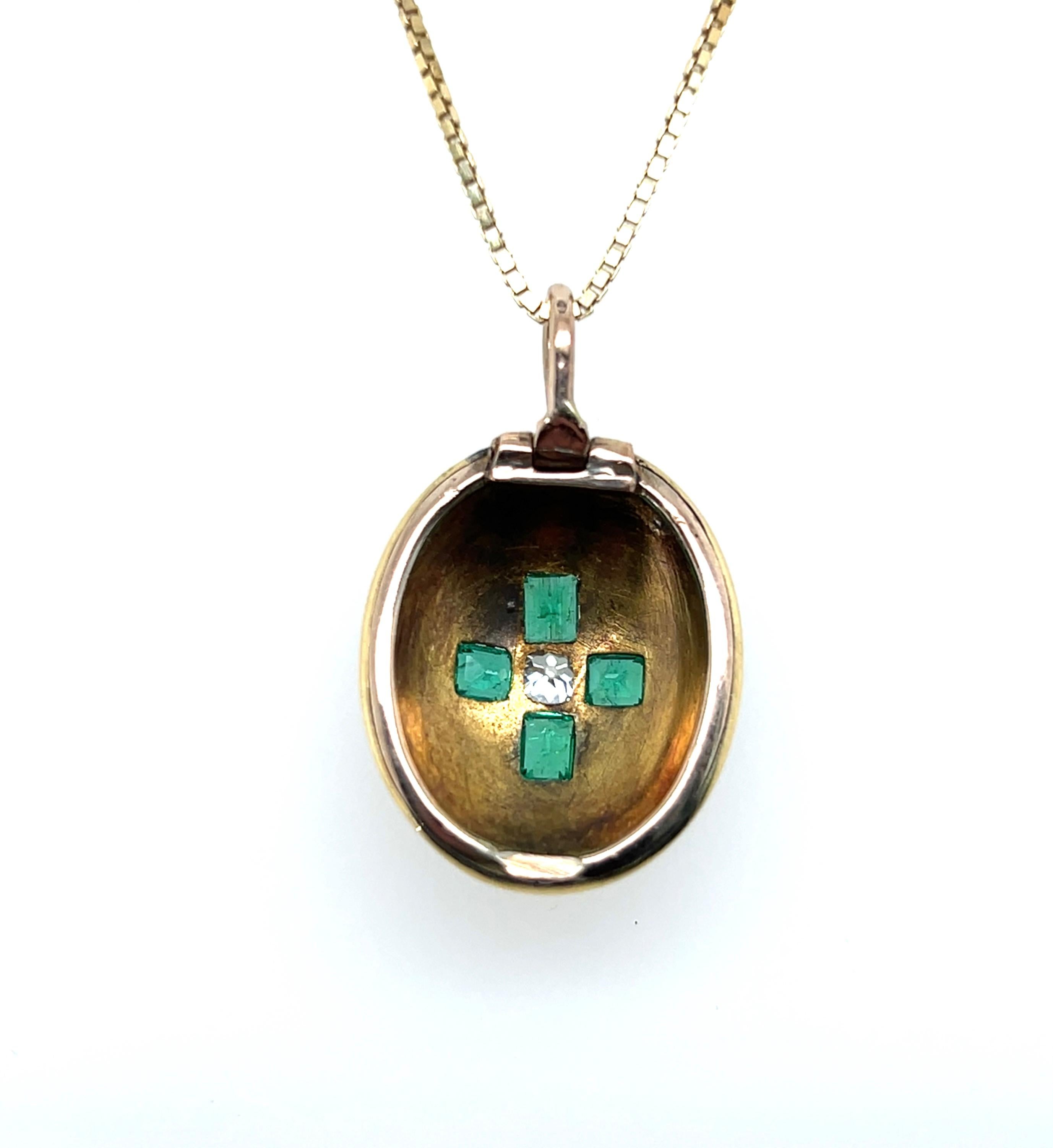Femenino o masculino Colgante Victoriano de Oro y Diamantes Esmeralda en venta