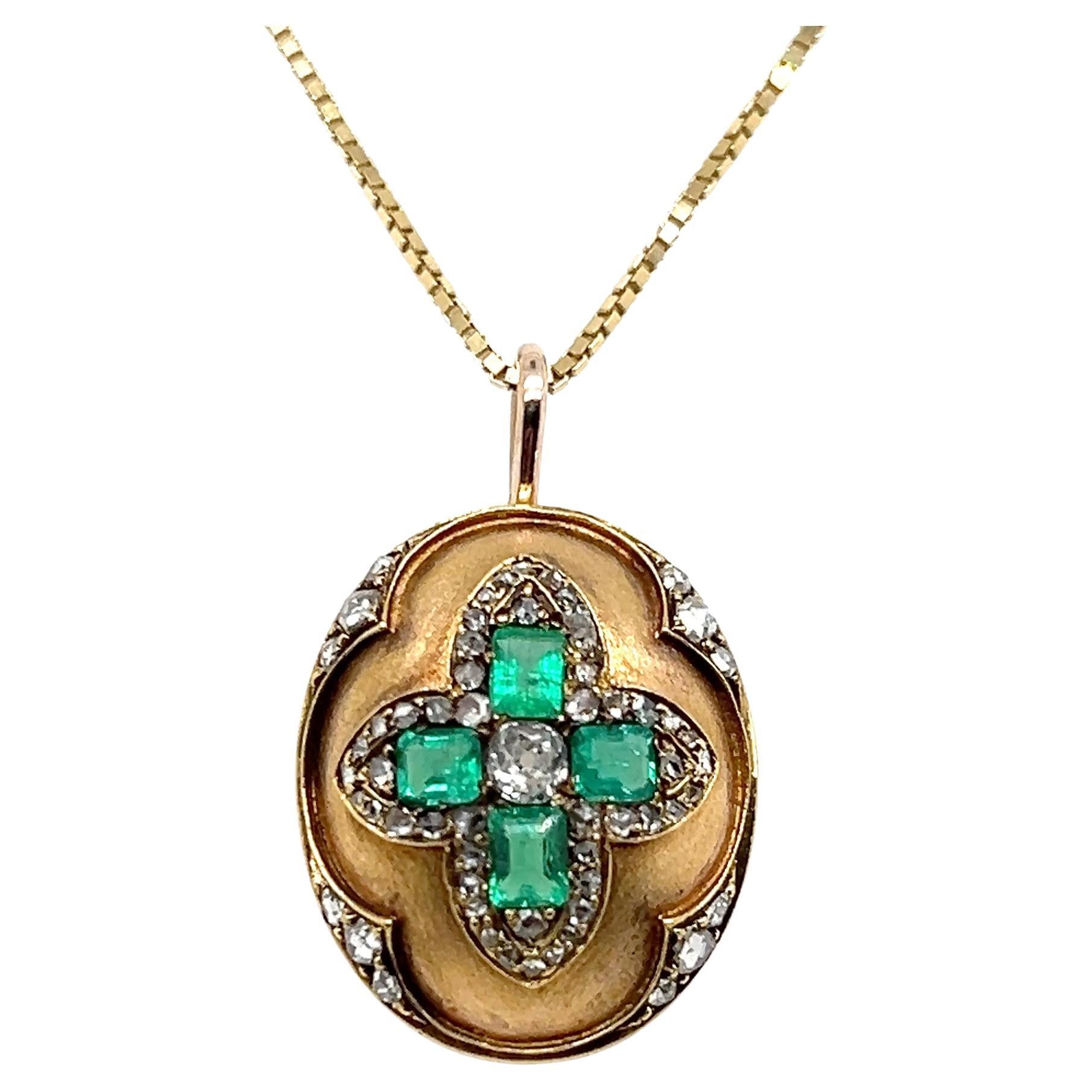 Victorian Emerald Diamond and Gold Pendant