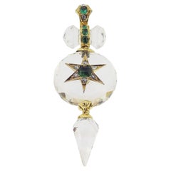 Victorian Emerald Diamond and Rock Crystal Drop Pendant
