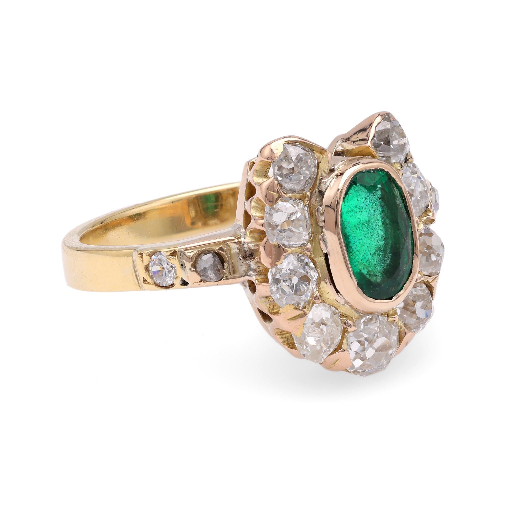 Oval Cut Victorian Emerald Diamond Gold Horseshoe Ring For Sale