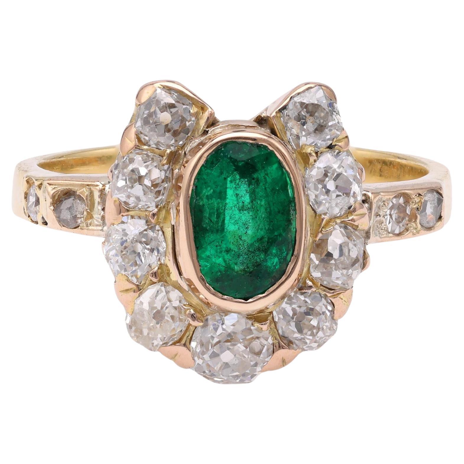 Victorian Emerald Diamond Gold Horseshoe Ring For Sale