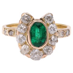 Antique Victorian Emerald Diamond Gold Horseshoe Ring