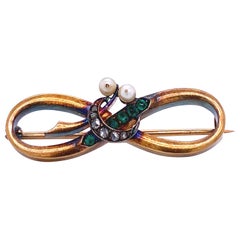 Victorian Emerald Diamond Pearl Gold Pin
