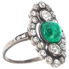 Antique Victorian Emerald Diamond Silver Ring