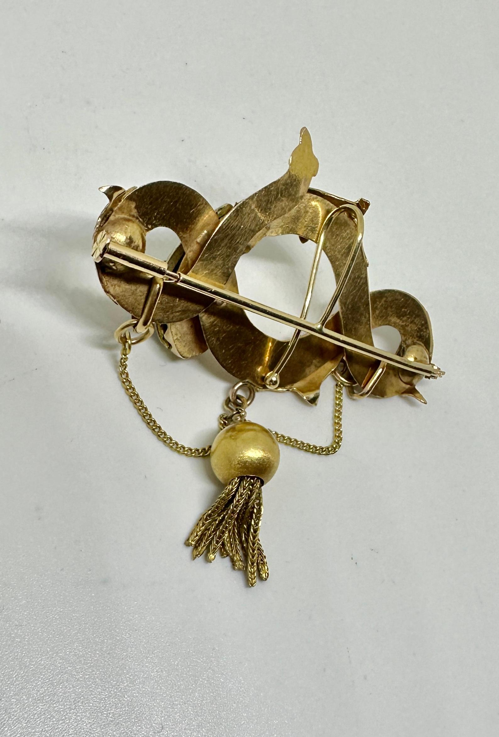 Collana con ciondolo a serpente in smeraldo smaltato vittoriano Spilla in oro 14 carati Farfalla in vendita 7