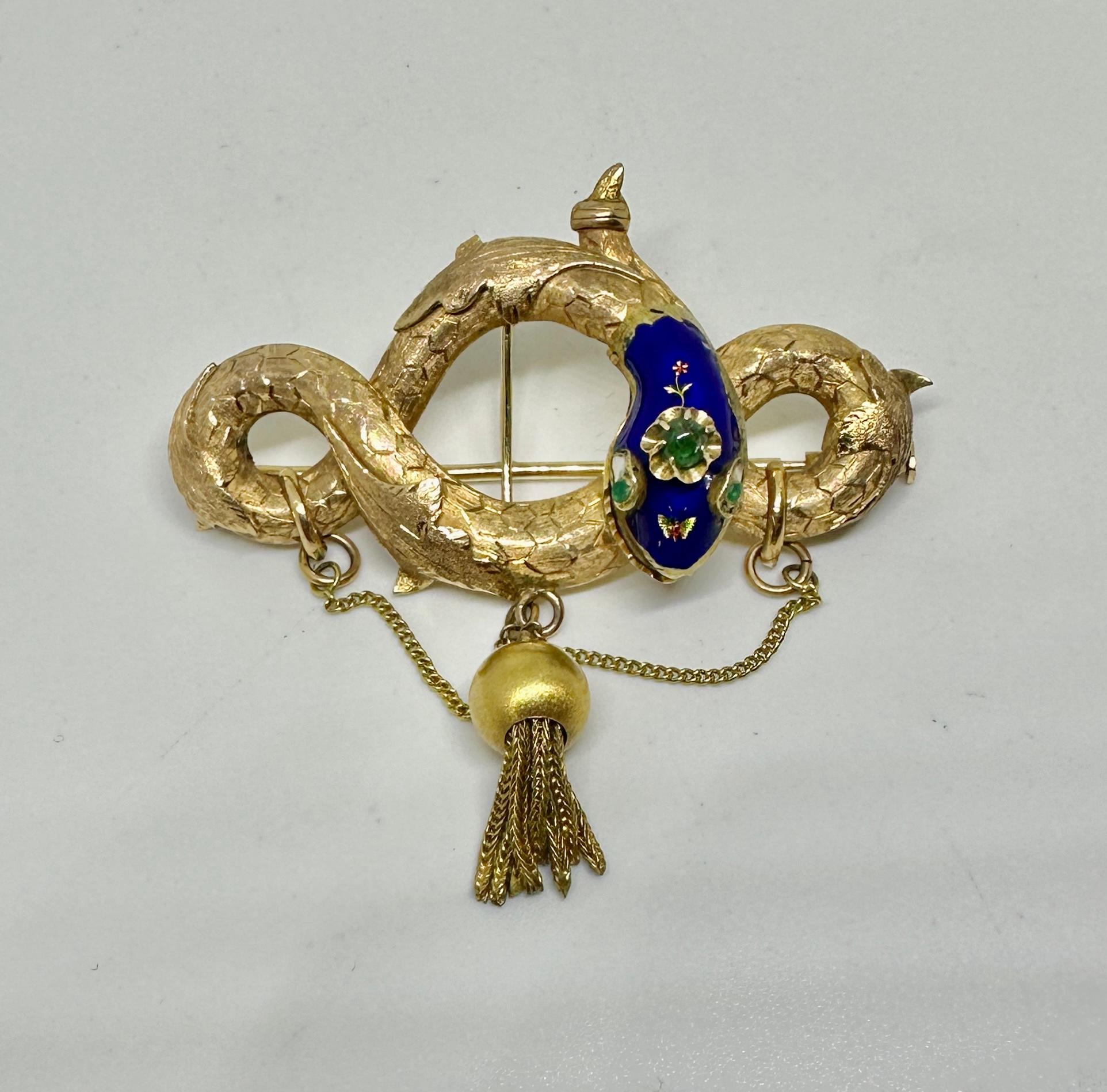 Vittoriano Collana con ciondolo a serpente in smeraldo smaltato vittoriano Spilla in oro 14 carati Farfalla in vendita