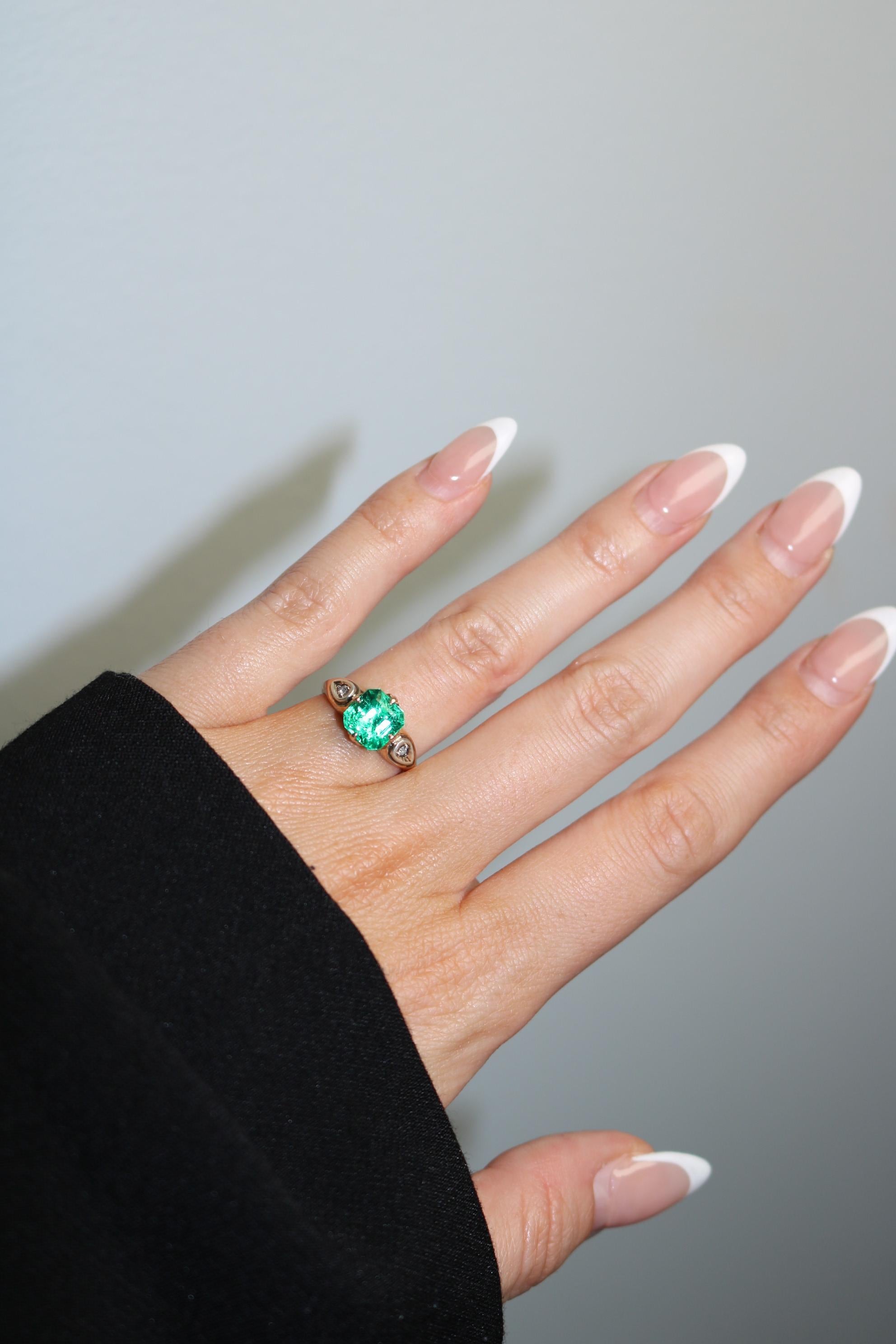 Bague de fiançailles Victorienne Emeraude 2.22ct Columbian F1 GIA Bague 14K en vente 6