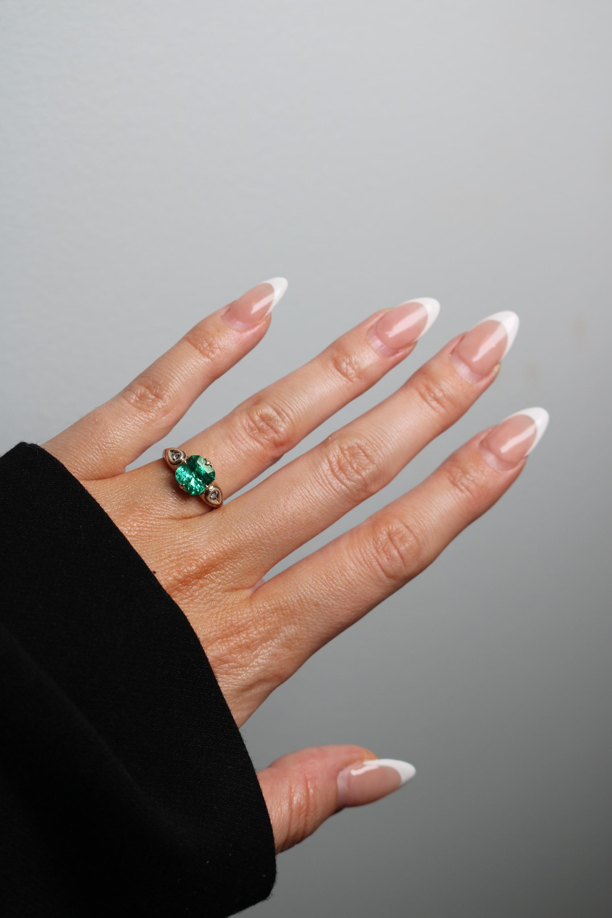 Bague de fiançailles Victorienne Emeraude 2.22ct Columbian F1 GIA Bague 14K en vente 8