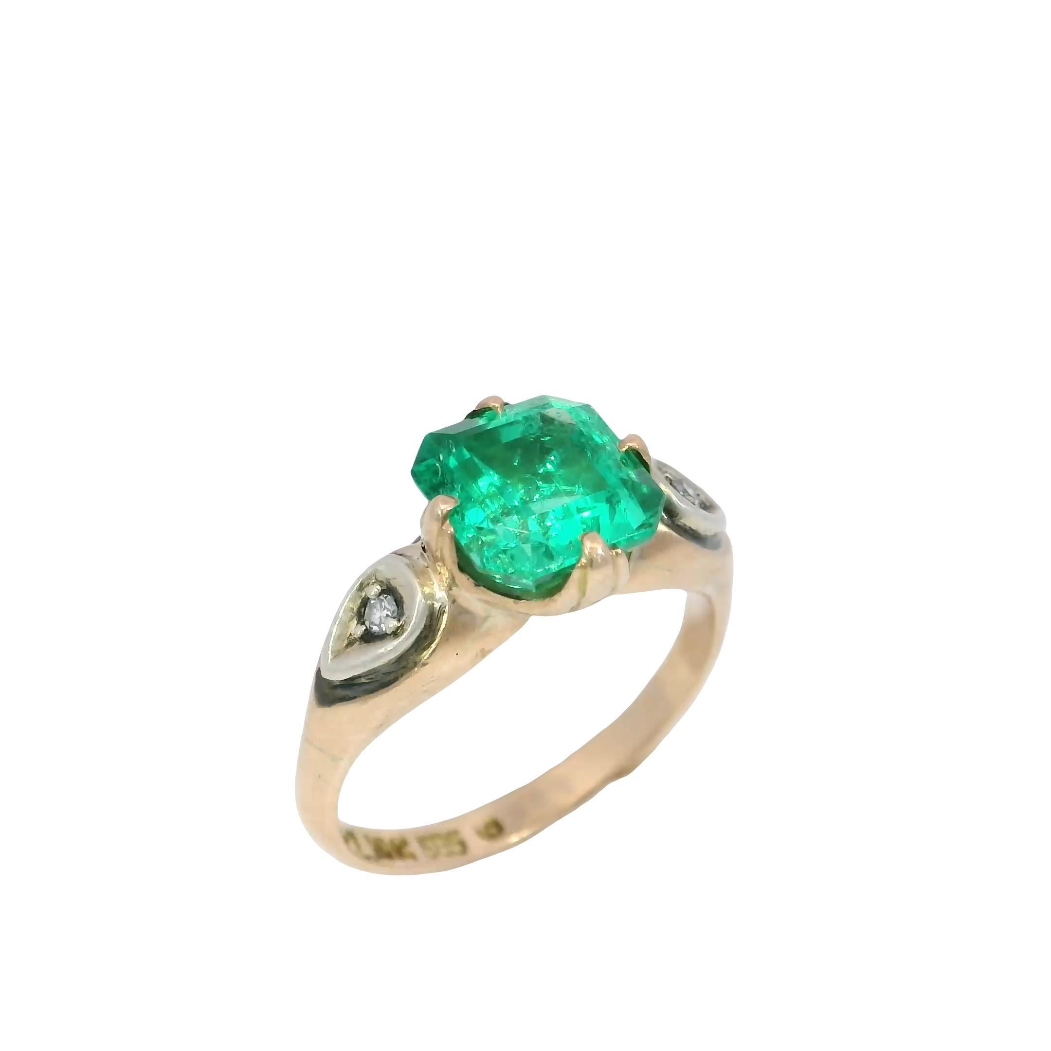 Bague de fiançailles Victorienne Emeraude 2.22ct Columbian F1 GIA Bague 14K en vente 3