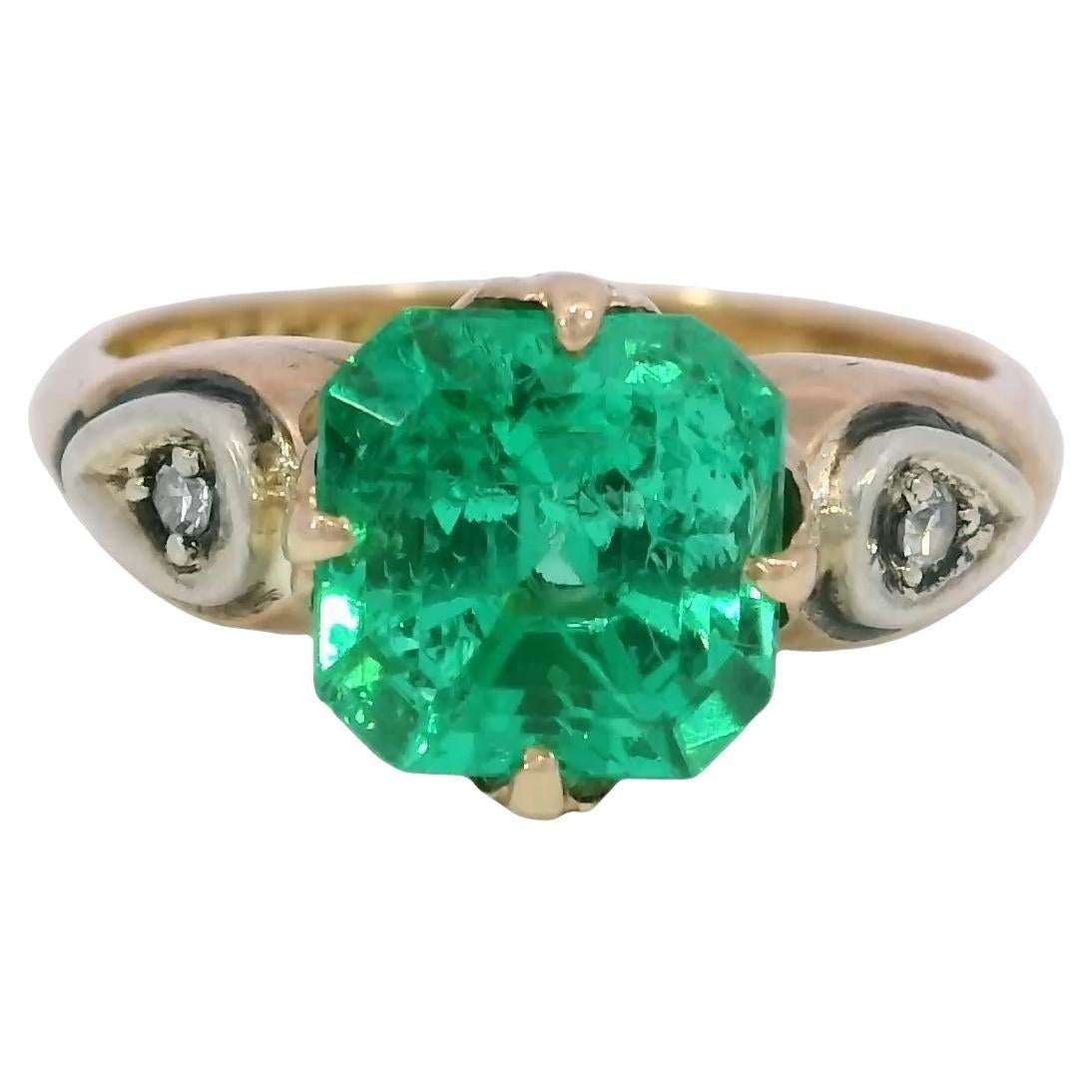 Bague de fiançailles Victorienne Emeraude 2.22ct Columbian F1 GIA Bague 14K 

Cette bague exquise met en valeur une vibrante émeraude de 2,22 carats, taillée en octogone, sertie dans un anneau d'or rose 14k. La riche teinte verte de l'émeraude est