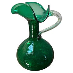 Victorian Emerald Green Crackle Glass Vase, Bulbous Body, 1920