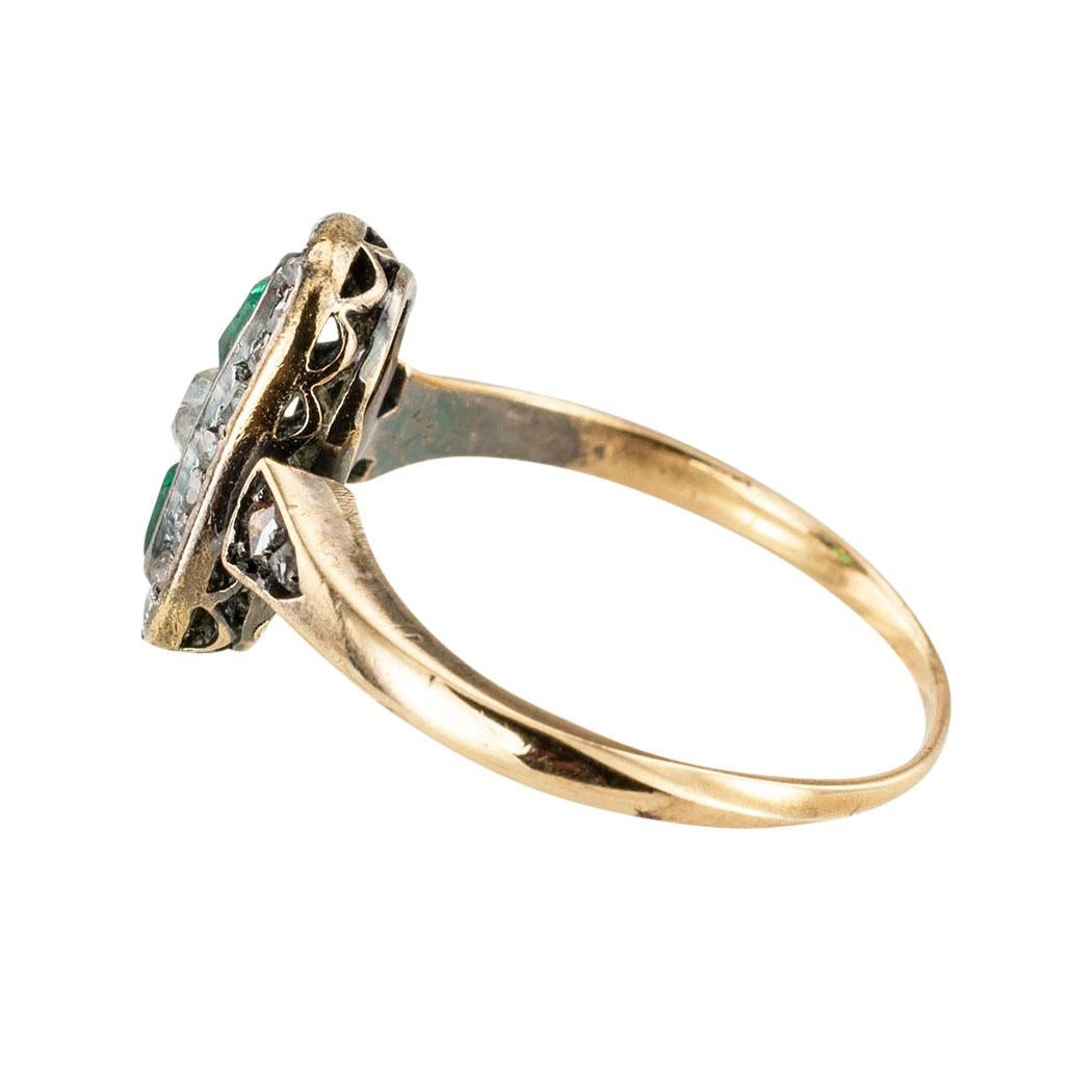 Women's Victorian Emerald Old Mine Cut Diamond Yellow Gold Ring