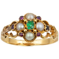 Victorian Emerald, Pearl and Ruby Ring