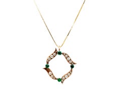 Victorian Emerald Pearl Pendant Necklace .20ct 14K Gold Antique Original 1860's-
