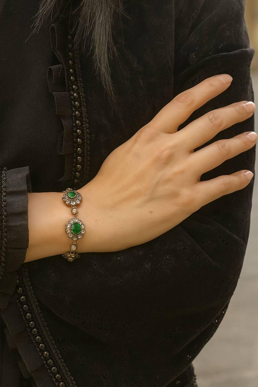 Femenino o masculino Pulsera y anillo antiguos de diamantes talla rosa esmeralda en venta