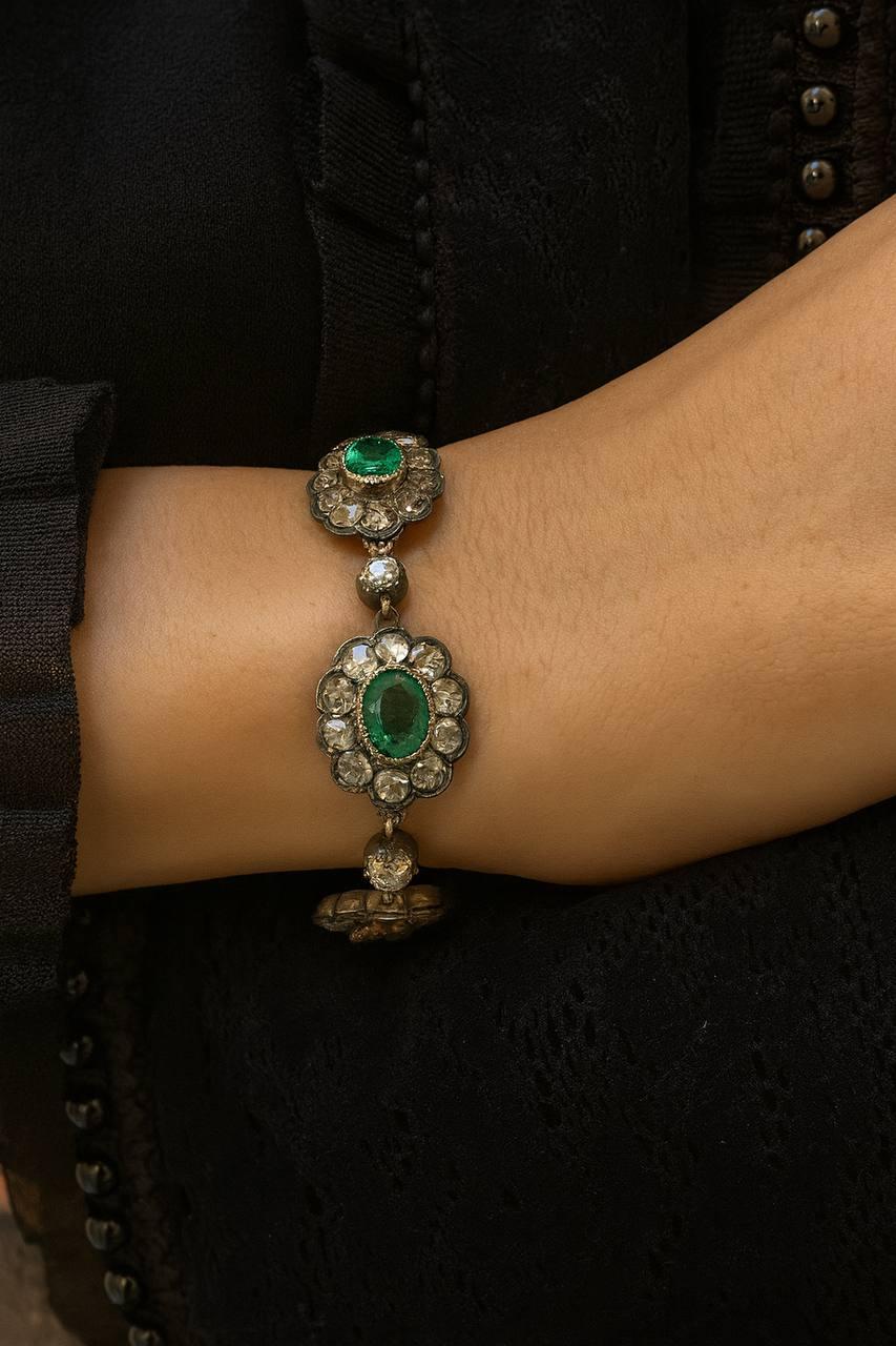 Pulsera y anillo antiguos de diamantes talla rosa esmeralda en venta 2