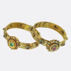 Victorian Emerald Ruby and Enamel Posy Bracelet Set