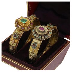 Victorian Emerald Ruby and Enamel Posy Bracelet Set