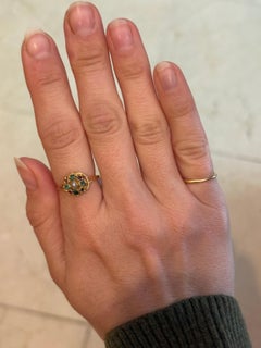 Victorian Emerald, Ruby and Pearl 15 Carat Gold Cluster Ring