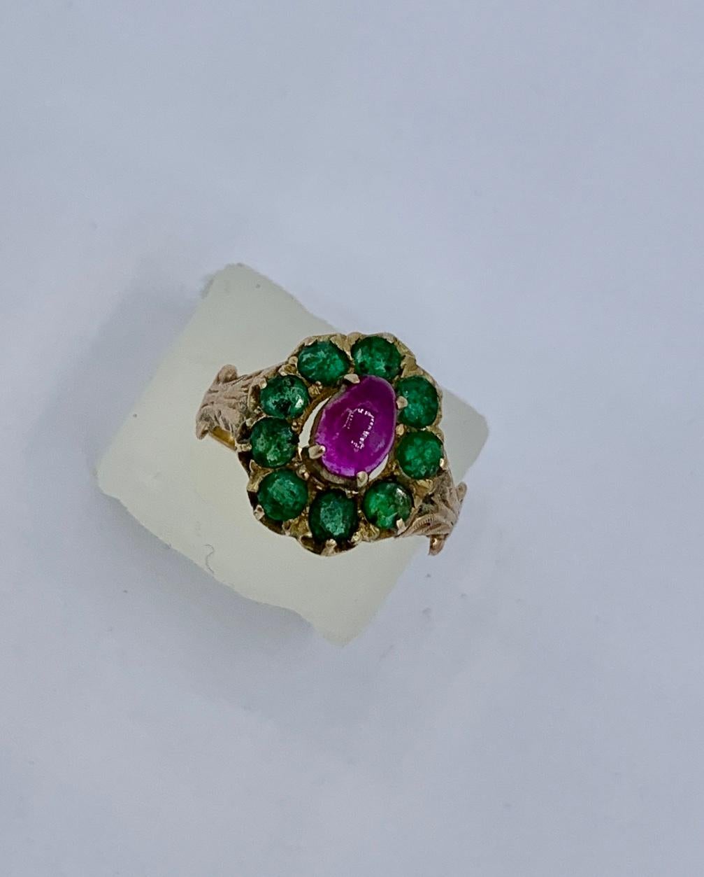 Cabochon Victorian Emerald Ruby Ring Antique Wedding Engagement Stacking Ring Gold