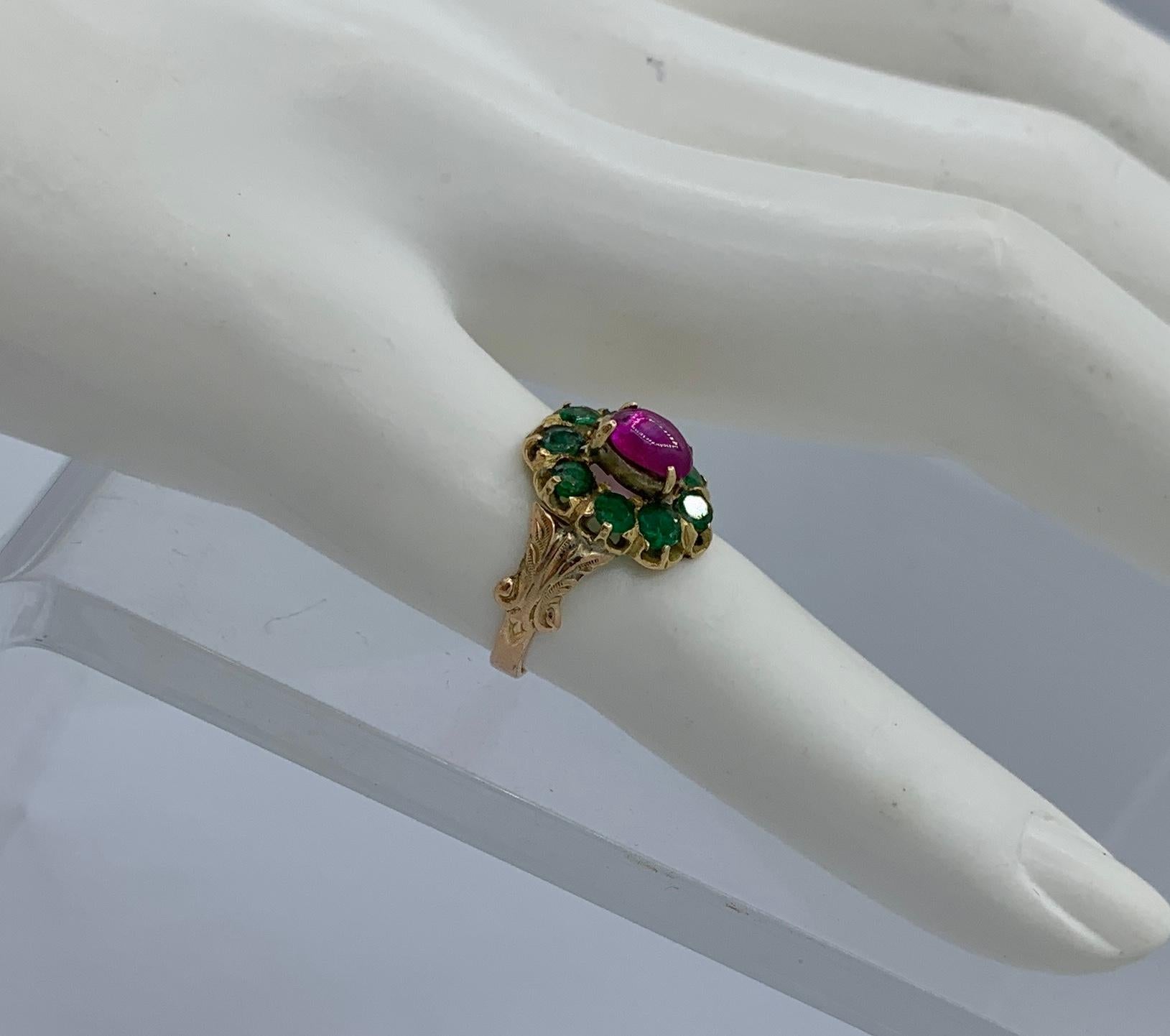 Victorian Emerald Ruby Ring Antique Wedding Engagement Stacking Ring Gold In Good Condition In New York, NY
