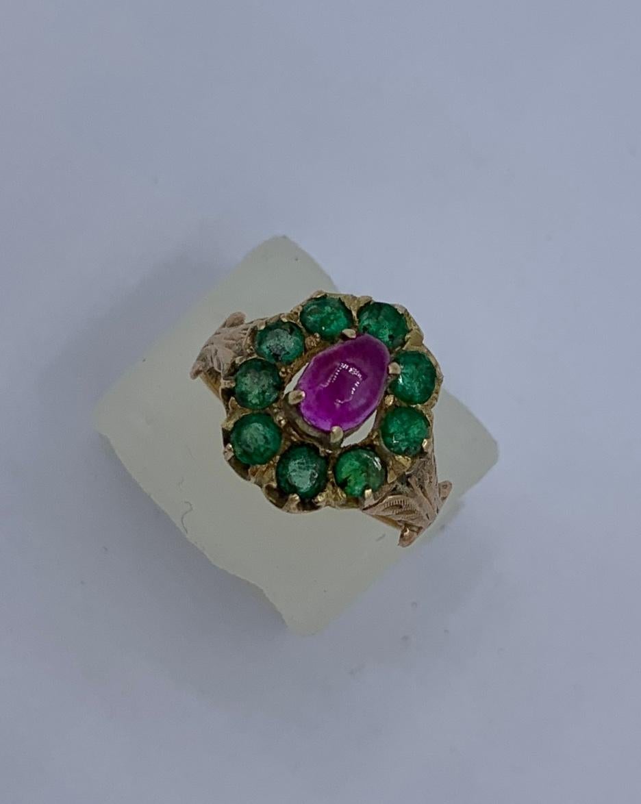 Women's Victorian Emerald Ruby Ring Antique Wedding Engagement Stacking Ring Gold