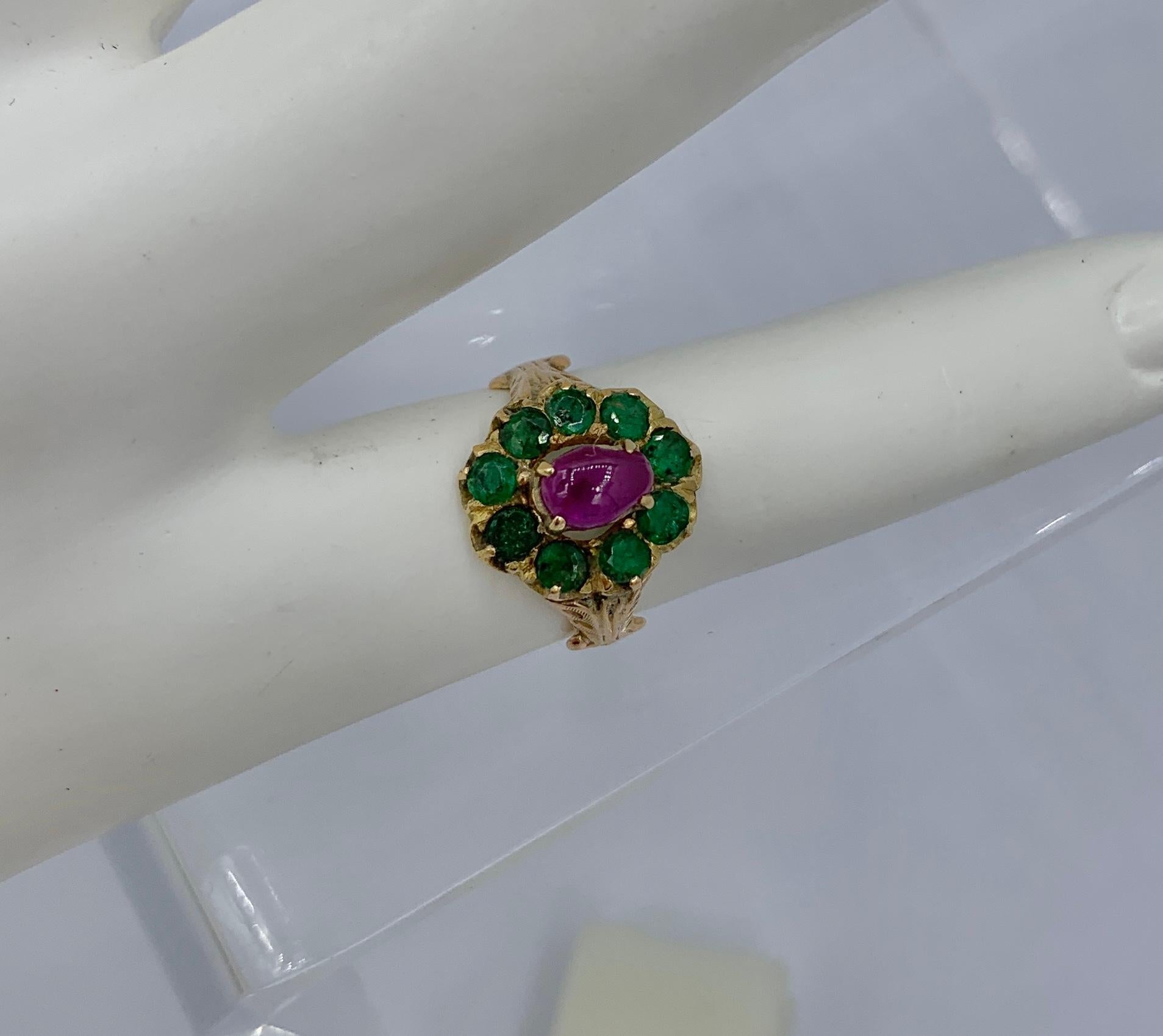 Victorian Emerald Ruby Ring Antique Wedding Engagement Stacking Ring Gold 1
