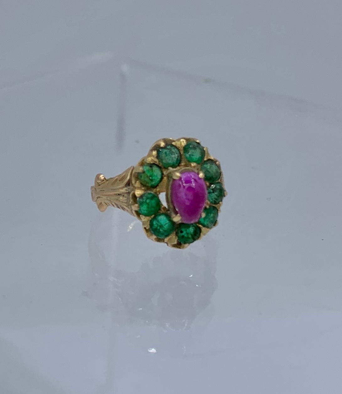 Victorian Emerald Ruby Ring Antique Wedding Engagement Stacking Ring Gold 4