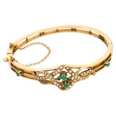 Victorian emerald seed pearl 14k yellow gold bangle